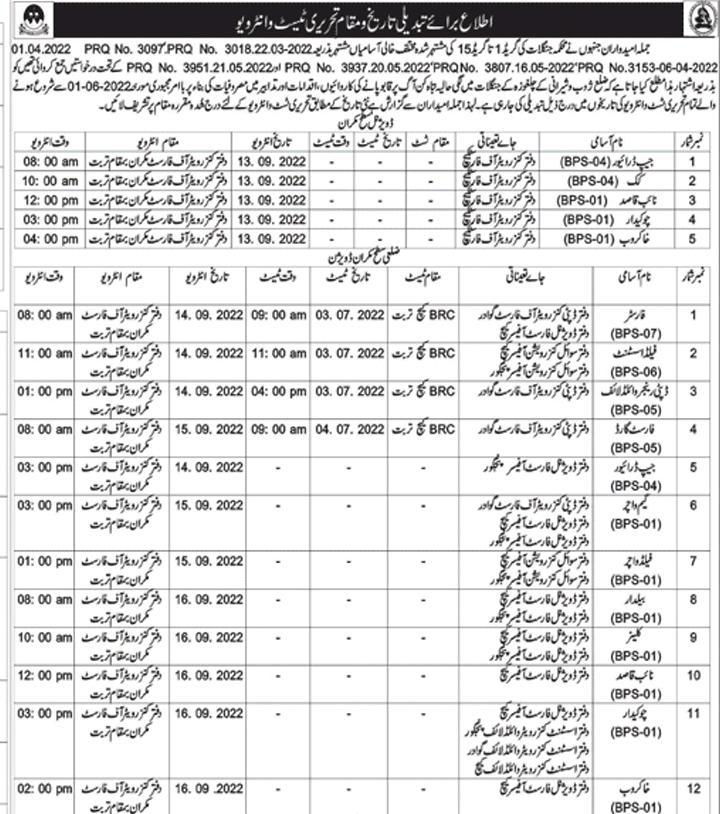 forest department Balochistan Test Interview 2022