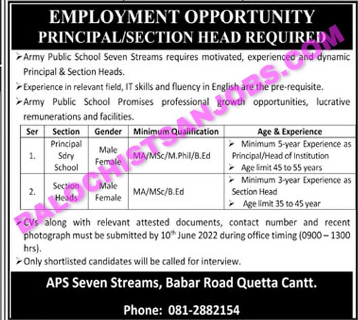 Army Public School APS Quetta Jobs 2022 1 Army Public School APS Quetta Jobs 2022