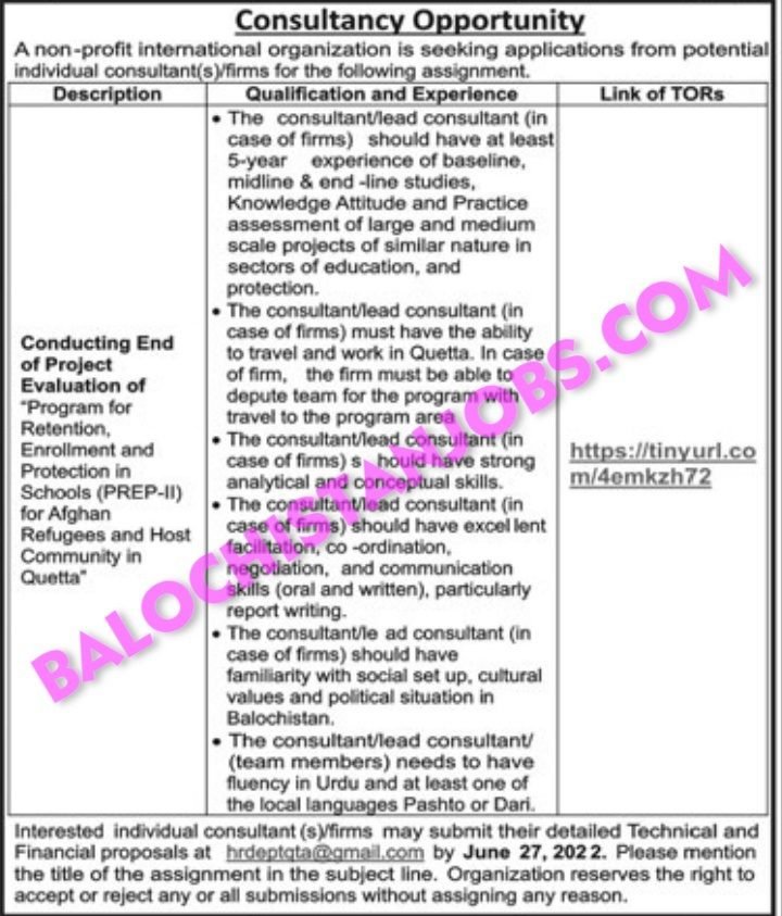 NGOs Jobs In Balochistan 2022