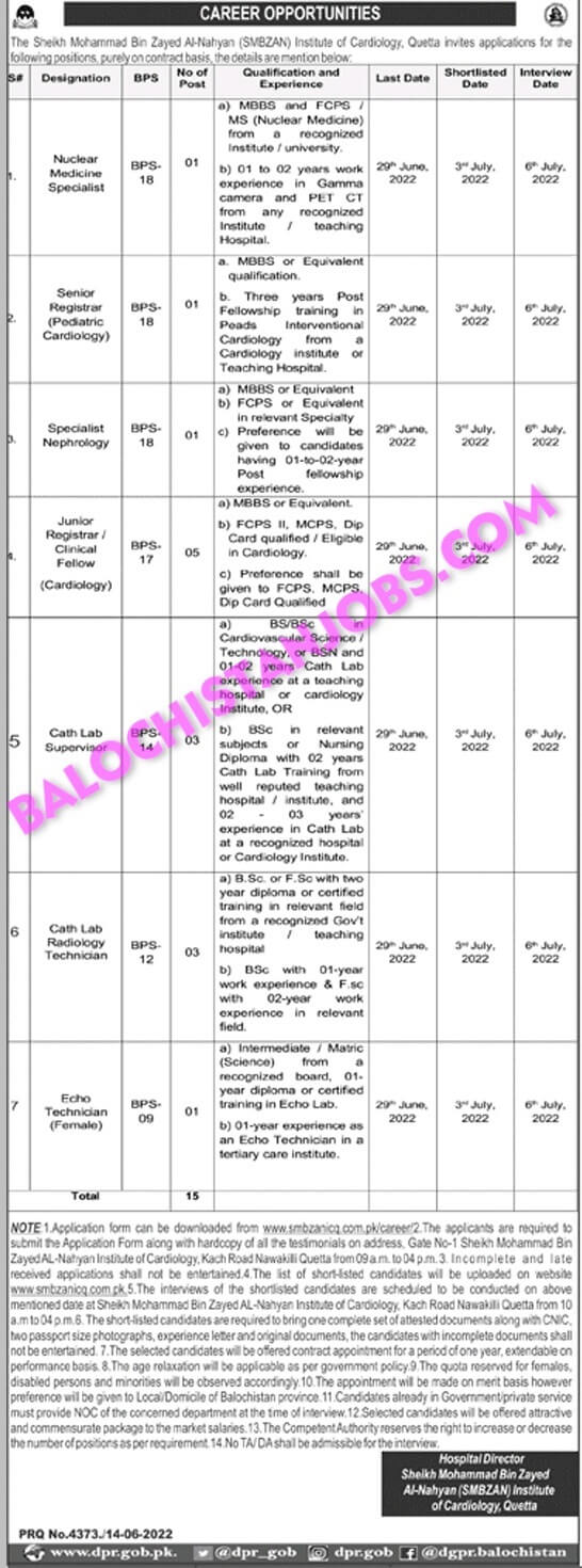 Sheikh Muhammad Bin Zyed Al Nahyan Institute of Cardiology Quetta Jobs 2022 4 Sheikh Muhammad Bin Zyed Al Nahyan Institute of Cardiology Quetta Jobs 2022