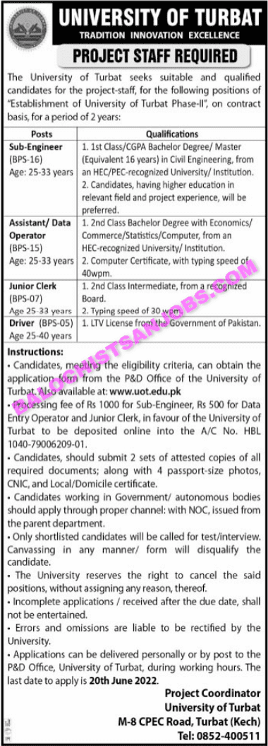 University of Turbat Jobs 2022 1 University of Turbat Jobs 2022