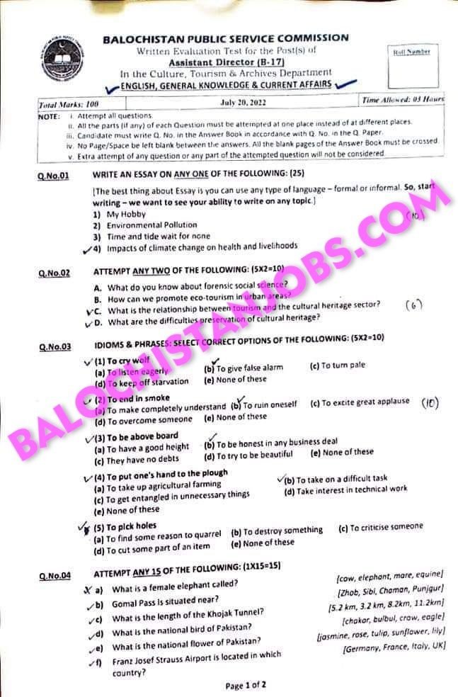 BPSC Assistant Director Past Papers July 2022