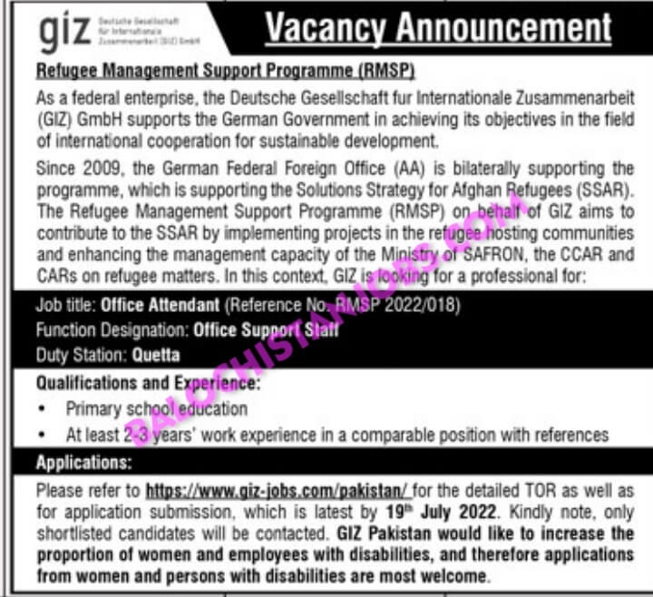 Refugee Management Support Program RMSP Quetta