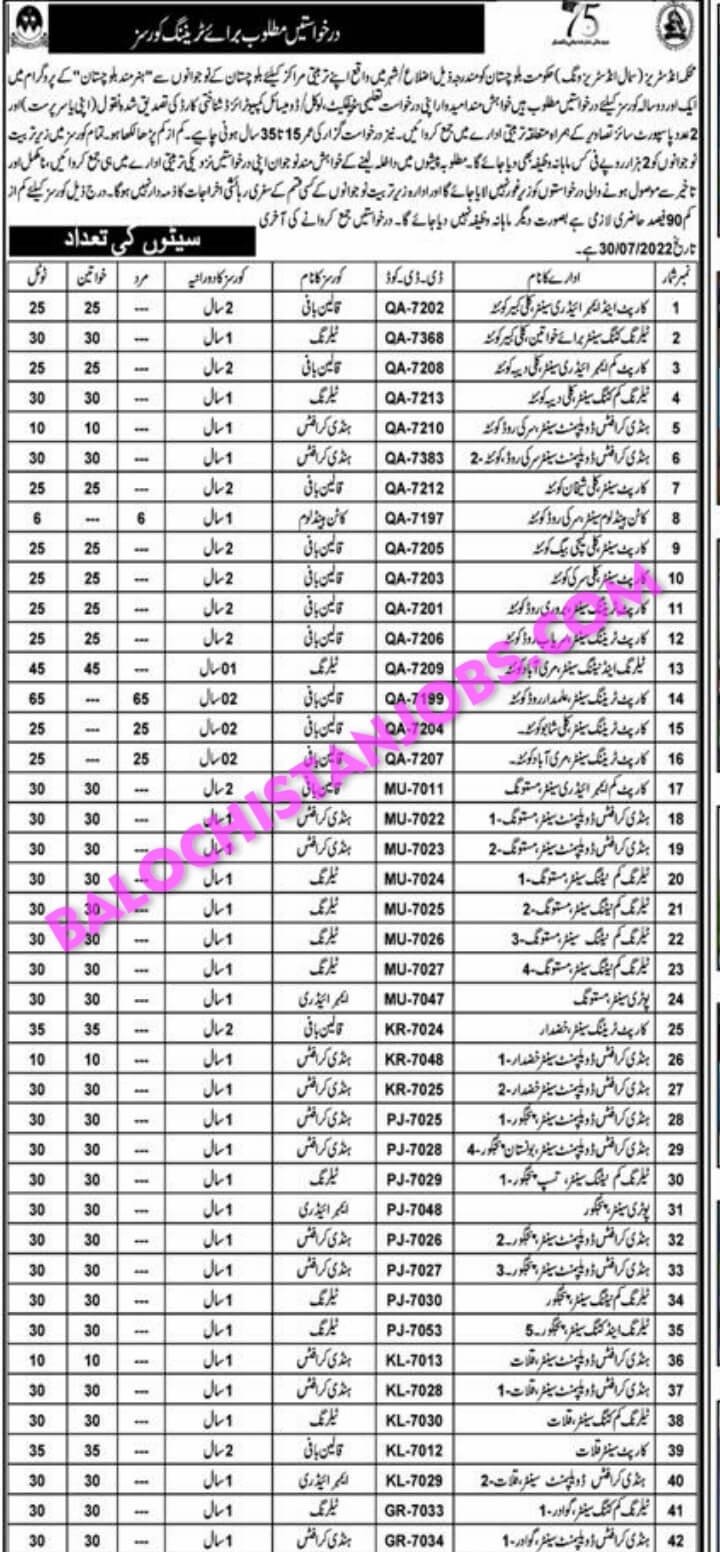 Small Industries Wing Balochistan Training 2022