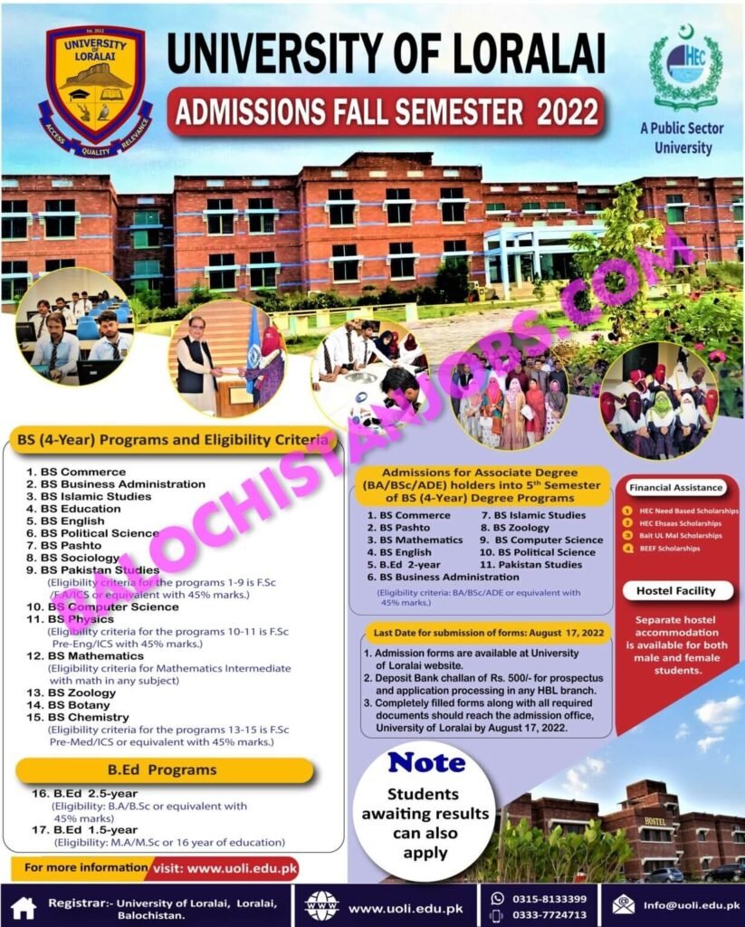 University of Loralai UOL Admission 2022