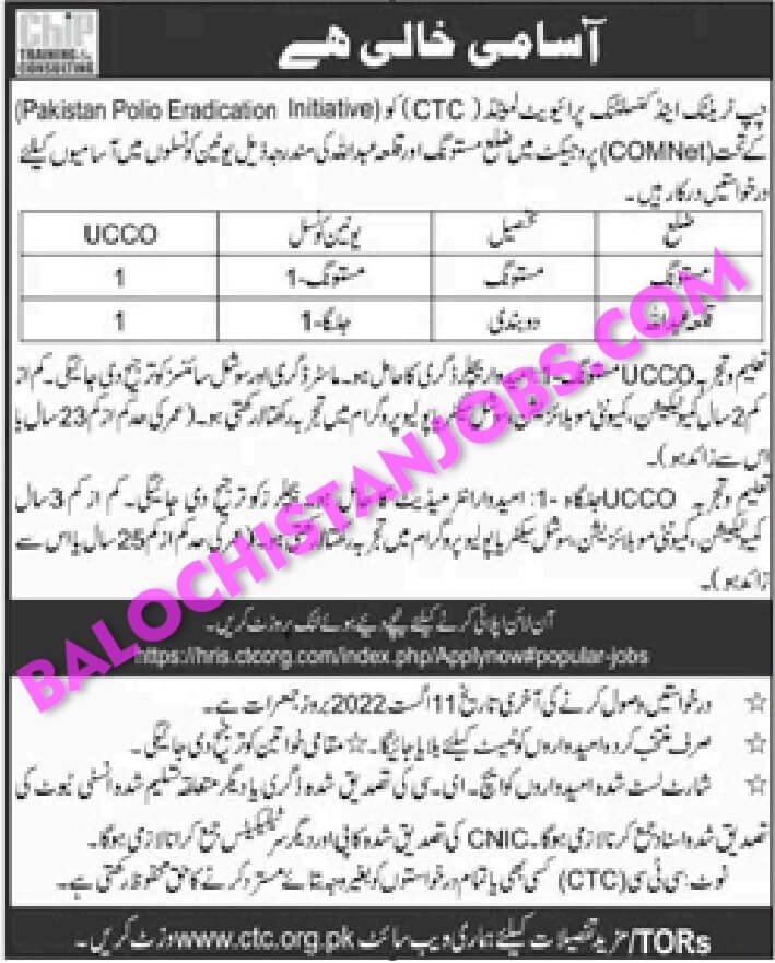 CTC Jobs Balochistan August 2022