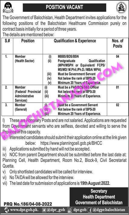 Health Department Balochistan Jobs 2022
