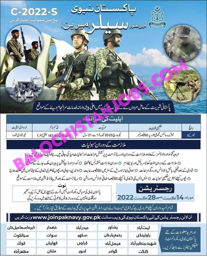 Join Pakistan Navy as Sailor 2022 – Pak Navy Jobs 2022