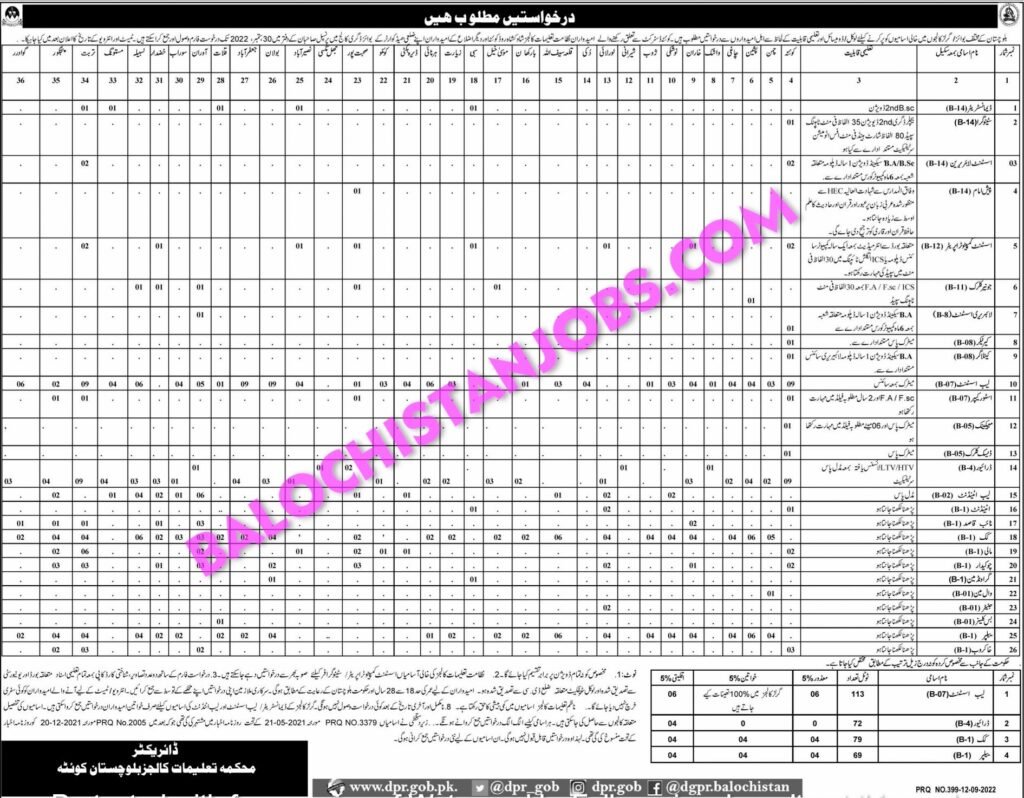 Education Department Balochistan Jobs 2022