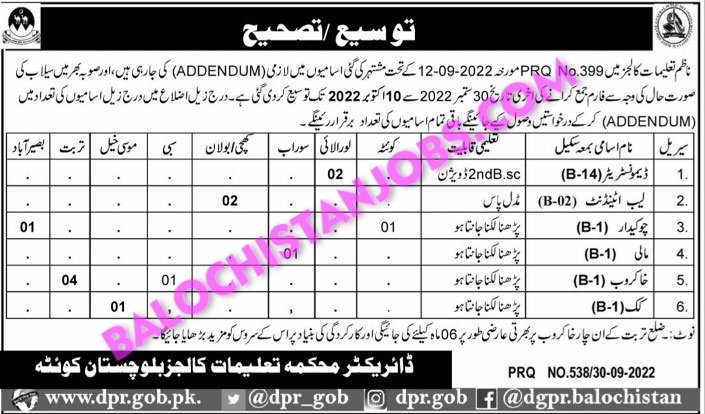 Education Department Balochistan Jobs 2022