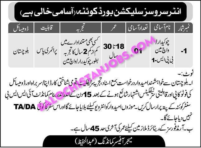 Inter Services Selection Board ISSB Quetta Jobs 2022