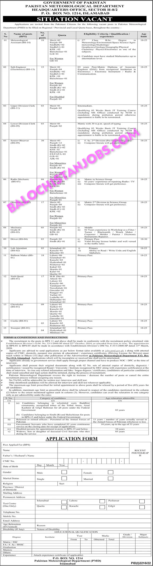 Pakistan Meteorological Department PMD Islamabad Jobs 2022