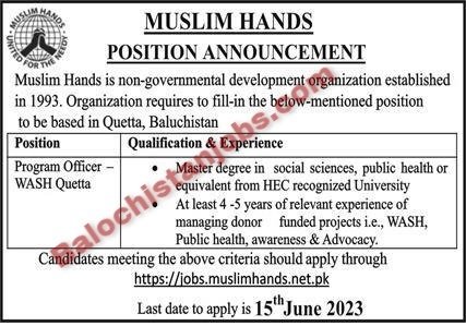 Muslim Hands Quetta Jobs 2023