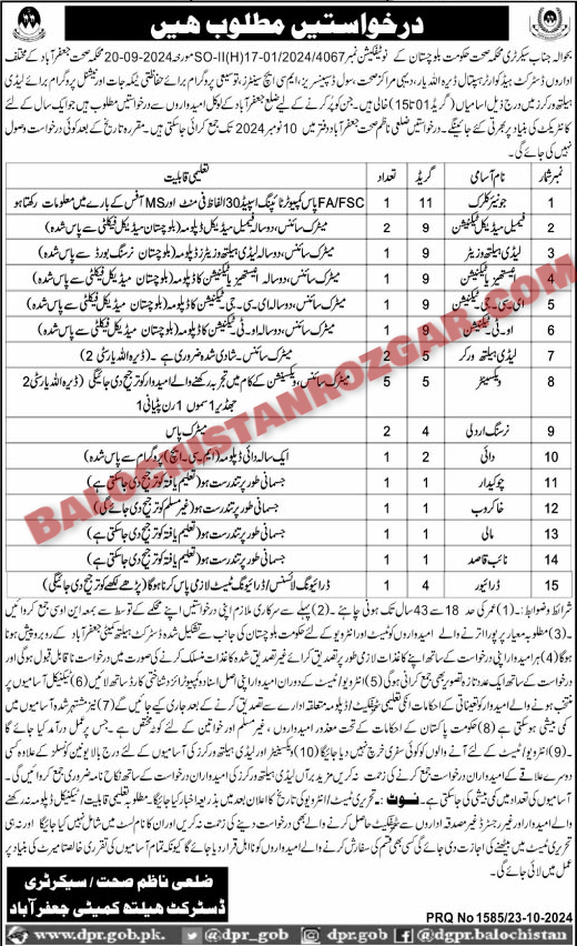 Health Department Jaffarabad Jobs 2024