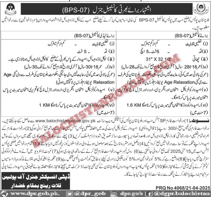 Balochistan police Hub jobs 2025 1 Balochistan police Hub jobs 2025