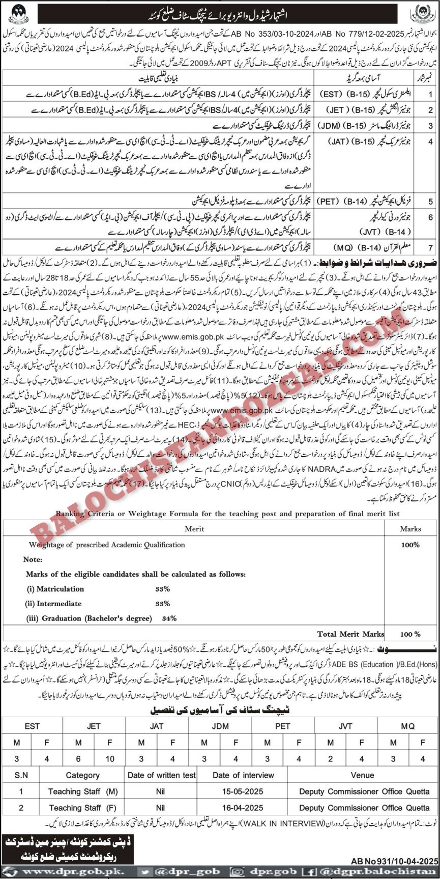 Balochistan Education Department Quetta Interview 2025 1 qp2 11 6 1